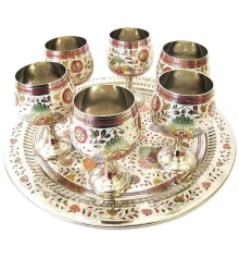 Бокалы бронзовые хром на круглом подносе (н-р 6 шт./70мл) (h-11 см поднос d-31 см) купить в интернет магазине подарков ПраздникШоп