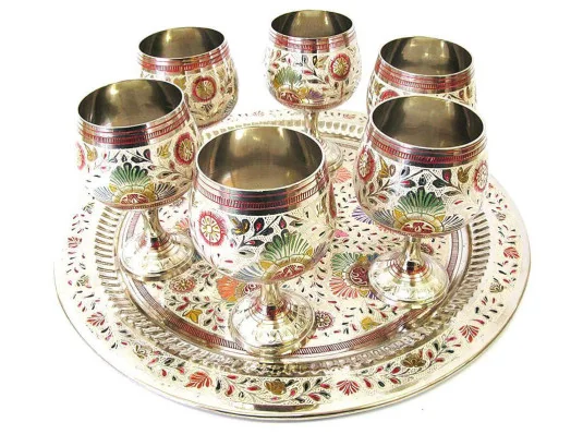 Бокалы бронзовые хром на круглом подносе (н-р 6 шт./70мл) (h-11 см поднос d-31 см) купить в интернет магазине подарков ПраздникШоп
