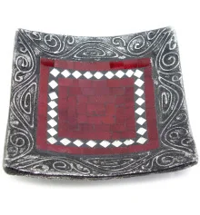 Блюдо терракотовое с красной мозаикой (20.5×20.5×6 см) купить в интернет магазине подарков ПраздникШоп