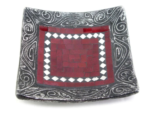 Блюдо терракотовое с красной мозаикой (20.5×20.5×6 см) купить в интернет магазине подарков ПраздникШоп