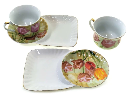 Сервиз фарфор (170 мл) (2C3050) 2 чашки + 2 блюдца «Тюльпаны» (h-6.5 см купить в интернет магазине подарков ПраздникШоп