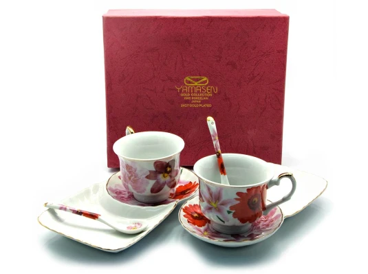 Сервиз фарфор (170 мл) (2C1229) 2 чашки + 2 блюдца «Цветы» (h-6.5 см купить в интернет магазине подарков ПраздникШоп