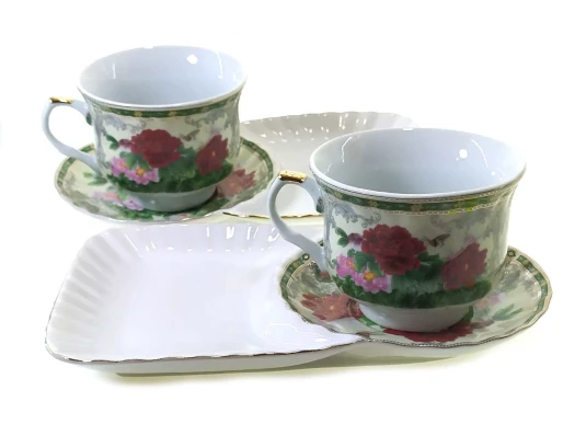 Сервиз фарфор (170 мл) (2C1070) 2 чашки + 2 блюдца «Пионы» (h-6.5 см купить в интернет магазине подарков ПраздникШоп
