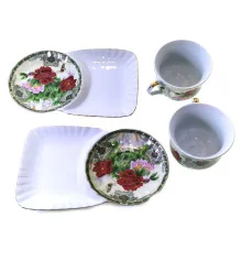 Сервиз фарфор (170 мл) (2C1070) 2 чашки + 2 блюдца «Пионы» (h-6.5 см купить в интернет магазине подарков ПраздникШоп