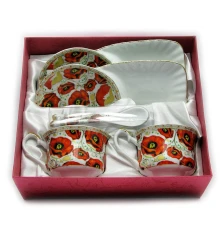 Сервиз фарфор (170 мл) (2C1043) 2 чашки + 2 блюдца «Маки» (h-6.5 см купить в интернет магазине подарков ПраздникШоп