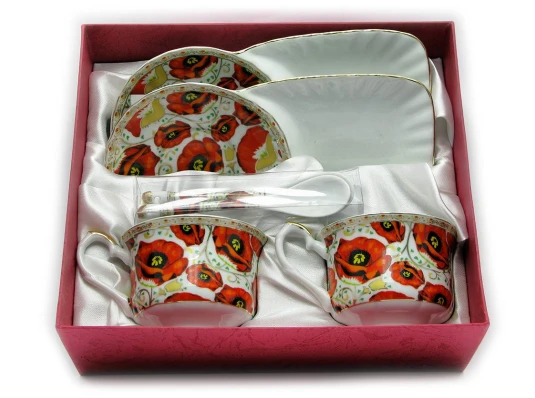 Сервиз фарфор (170 мл) (2C1043) 2 чашки + 2 блюдца «Маки» (h-6.5 см купить в интернет магазине подарков ПраздникШоп