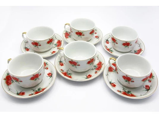 Сервиз фарфор (6H-GCA1423) 6 чашек + 6 блюдец «Розы» (150 мл) (h-5.5 см купить в интернет магазине подарков ПраздникШоп