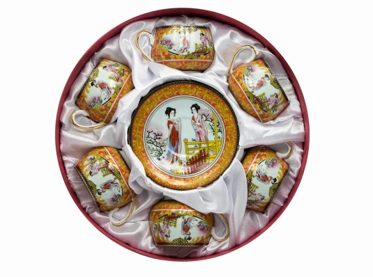 Сервиз круглый фарфор (110 мл) (6SCS1121-A) 6 чашек+ 6 блюдец«Девушки» (h-5.5 см купить в интернет магазине подарков ПраздникШоп