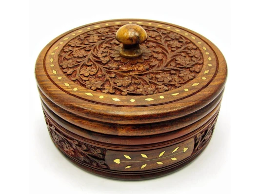 Шкатулка круглая розовое дерево (d-17 см h-9 см) купить в интернет магазине подарков ПраздникШоп