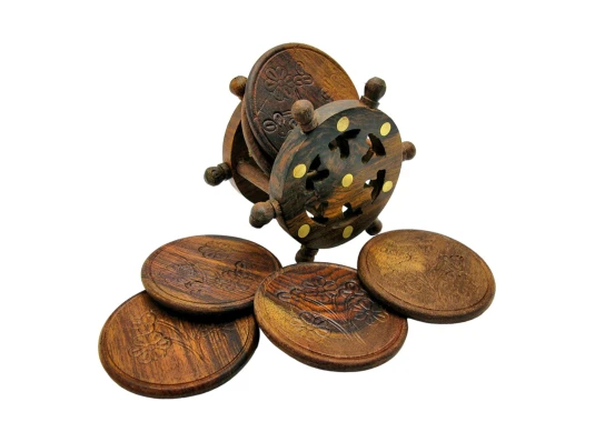 Подстаканник розовое дерево «Штурвал» (11.5×6.5×11.5 см) купить в интернет магазине подарков ПраздникШоп