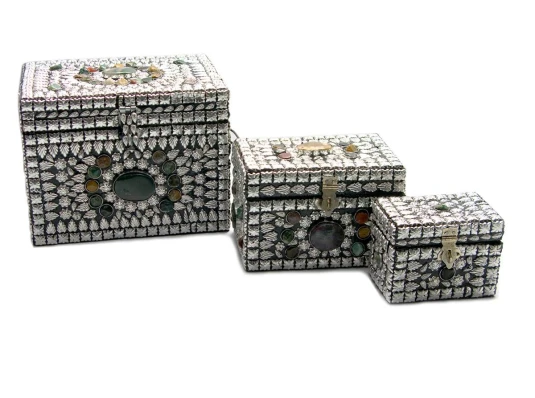 Сундуки металлические с камнями (н-р 3 шт.) (20×17×16 см) купить в интернет магазине подарков ПраздникШоп