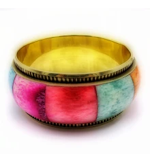 Браслет медный широкий с цветными костяными вставками купить в интернет магазине подарков ПраздникШоп