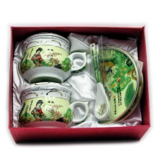 Сервиз фарфор (190мл) (2GBC-A77SP) 2чашки+2блюдца+2ложки «Девушка на салатном фоне» (h-6 см купить в интернет магазине подарков ПраздникШоп