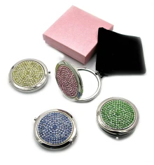 Зеркальце косметическое «Стразы» хром (d-7 см) (в коробке + чехольчик) купить в интернет магазине подарков ПраздникШоп