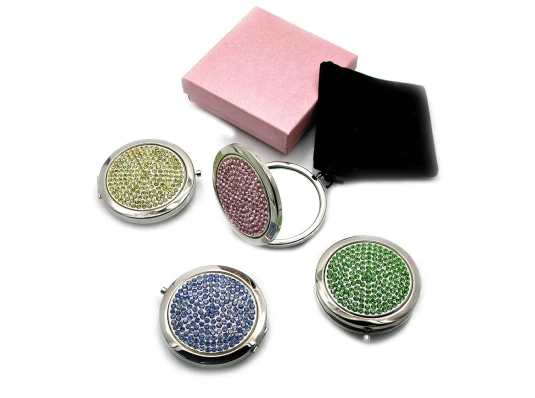 Зеркальце косметическое «Стразы» хром (d-7 см) (в коробке + чехольчик) купить в интернет магазине подарков ПраздникШоп
