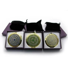 Зеркальце косметическое «Стразы» золото (d-7 см) (в коробке + чехольчик) купить в интернет магазине подарков ПраздникШоп