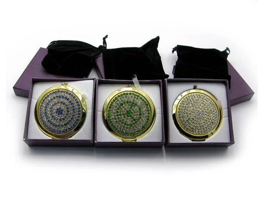 Зеркальце косметическое «Стразы» золото (d-7 см) (в коробке + чехольчик) купить в интернет магазине подарков ПраздникШоп