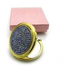 Зеркальце косметическое «Стразы» золото 18583 «Синий» (в коробке + чехольчик) купить в интернет магазине подарков ПраздникШоп