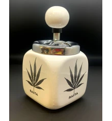 Пепельница с крышкой керамическая белая«Конопляный лист» (14×8.5×8.5 см) купить в интернет магазине подарков ПраздникШоп
