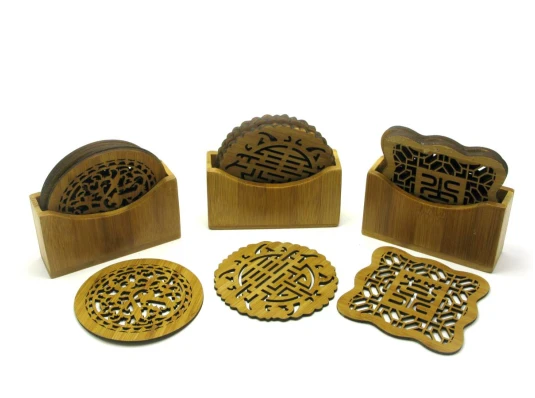 Подстаканники бамбуковые резные (6 шт.) (11×10×3.5 см) купить в интернет магазине подарков ПраздникШоп