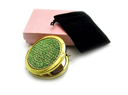 Зеркальце косметическое «Стразы» золото 18583 «Зеленый» (в коробке + чехольчик) купить в интернет магазине подарков ПраздникШоп