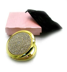 Зеркальце косметическое «Стразы» золото 18583 «Белый» (в коробке + чехольчик) купить в интернет магазине подарков ПраздникШоп