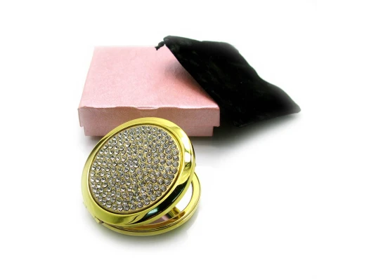 Зеркальце косметическое «Стразы» золото 18583 «Белый» (в коробке + чехольчик) купить в интернет магазине подарков ПраздникШоп