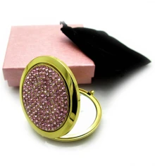 Зеркальце косметическое «Стразы» золото 18583 «Розовый» (в коробке + чехольчик) купить в интернет магазине подарков ПраздникШоп