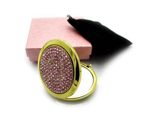 Зеркальце косметическое «Стразы» золото 18583 «Розовый» (в коробке + чехольчик) купить в интернет магазине подарков ПраздникШоп