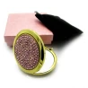 Зеркальце косметическое «Стразы» золото 18583 «Розовый» (в коробке + чехольчик)