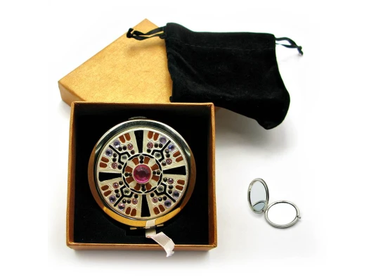 Зеркальце косметическое «Орнамент с камнями» 18584 R (в коробке + чехольчик) купить в интернет магазине подарков ПраздникШоп