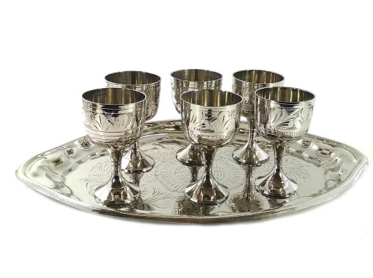 Рюмки бронзовые хром (н-р 6 шт./50мл) (h-8 см поднос 30.5×20 см) купить в интернет магазине подарков ПраздникШоп
