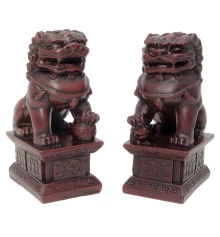 Китайские львы пара каменная крошка коричневые (10.5×6.5×4.5 см) купить в интернет магазине подарков ПраздникШоп