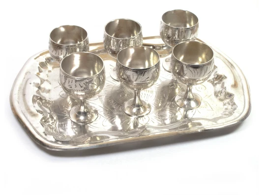 Рюмки бронзовые хром (н-р 6 шт./40мл) (h-5.5 см поднос 23×16 см) купить в интернет магазине подарков ПраздникШоп