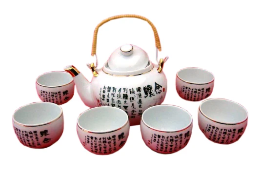 Сервиз фарфор (TSR6023) 1 чайник+6 чашек «Иероглифы» (200/800 мл купить в интернет магазине подарков ПраздникШоп