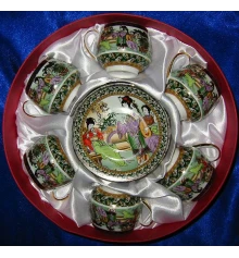 Сервиз круглый фарфор (110 мл) (6SCS89) 6 чашек+ 6 блюдец «Зеленый» (h-5.5 см купить в интернет магазине подарков ПраздникШоп