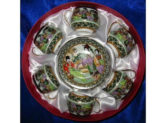 Сервиз круглый фарфор (110 мл) (6SCS89) 6 чашек+ 6 блюдец «Зеленый» (h-5.5 см купить в интернет магазине подарков ПраздникШоп