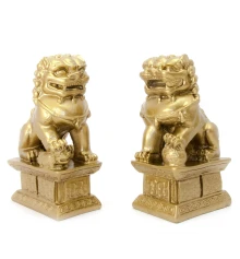 Китайские львы пара каменная крошка «бронза» (10.5×6×4 см) купить в интернет магазине подарков ПраздникШоп