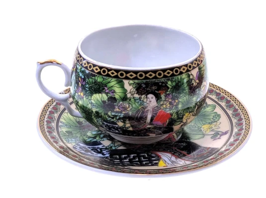Чашка+блюдце фарфор (210 мл) (ACS127) «Китаянка зеленый» (h-6 см купить в интернет магазине подарков ПраздникШоп