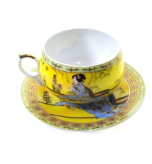 Чашка+блюдце фарфор (210 мл) (ACS141-4) «Жёлтый» (h-6 см купить в интернет магазине подарков ПраздникШоп