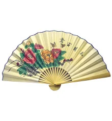 Веер бамбук с шелком «Пионы на светло-желтом фоне» купить в интернет магазине подарков ПраздникШоп