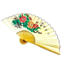 Веер бамбук с шелком «Пионы на светло-желтом фоне» купить в интернет магазине подарков ПраздникШоп