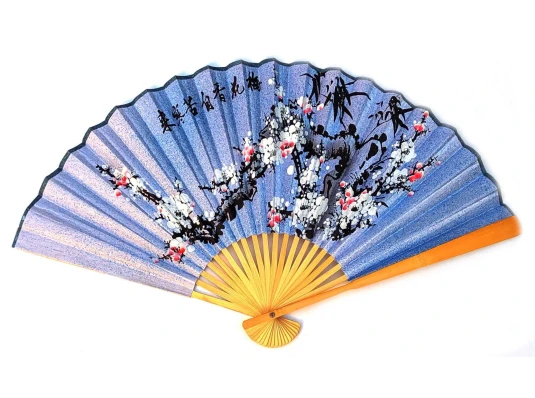 Веер бамбук с шелком«Сакура на голубом фоне» купить в интернет магазине подарков ПраздникШоп