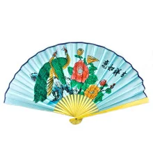 Веер бамбук с шелком «Павлины на голубом фоне» купить в интернет магазине подарков ПраздникШоп