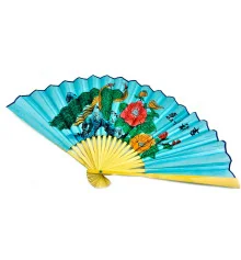Веер бамбук с шелком «Павлины на голубом фоне» купить в интернет магазине подарков ПраздникШоп