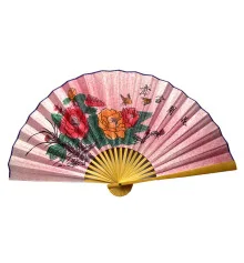 Веер бамбук с шелком «Пионы на розовом фоне» купить в интернет магазине подарков ПраздникШоп