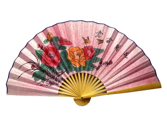 Веер бамбук с шелком «Пионы на розовом фоне» купить в интернет магазине подарков ПраздникШоп