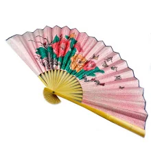 Веер бамбук с шелком «Пионы на розовом фоне» купить в интернет магазине подарков ПраздникШоп