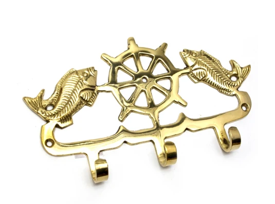 Вешалка-ключница «Штурвал с рыбами» бронза (19×10.5×2 см) купить в интернет магазине подарков ПраздникШоп