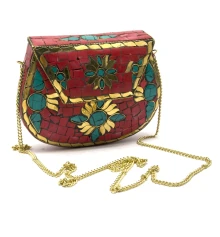 Сумочка бронзовая с кораллами и бирюзой красная (16×12×5.5 см) купить в интернет магазине подарков ПраздникШоп